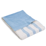 Blue and cream double-layered baby blanket featuring intricate handwoven stripes from Ethiopia.
